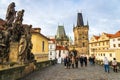 Charles Bridge winter view in the old town in Prague, Czech Republic. Royalty Free Stock Photo