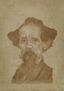 Charles Dickens Caricature sepia engraving style