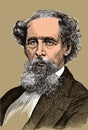 Charles Dickens portrait in line art illustration Royalty Free Stock Photo