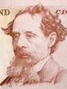 Charles Dickens a portrait from old English money Royalty Free Stock Photo