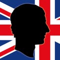 Charles of England silhouette with United Kingdom flag, vector illustration