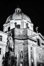 Charles IV statue and Church of Saint Francis of Assisi in Prague, colorless Royalty Free Stock Photo