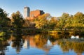 Boston Skyline at Autumn showing Charles River Esplanade at early morning with fall foliage. Royalty Free Stock Photo