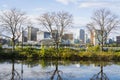 Charles River Esplanade in Boston with reflection of trees in the water Royalty Free Stock Photo