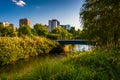 The Charles River at North Point Park in Boston, Massachusetts. Royalty Free Stock Photo