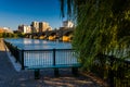 The Charles River at North Point Park and view of Boston skyline Royalty Free Stock Photo