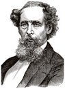 Charles Dickens portrait in line art illustration Royalty Free Stock Photo