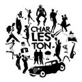 Charleston dance icons. Cars, flapper girls, gangsters and charleston dancers