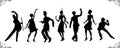 Charleston Party.black silhouette man and woman gold silhouette .Gatsby style set. Group of retro man dancing charleston.Vintage Royalty Free Stock Photo