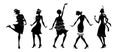 Charleston Party. Gatsby style set. Group of retro woman dancing black isolated silhouette charleston.Vintage style. retro dancer.