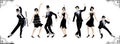 Charleston Party. Gatsby Style Set. Group Of Retro Woman And Man Dancing Charleston. Vintage Style. Retro Silhouette Dancer.1920 P