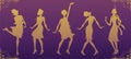 Charleston Party.Gold silhouette dancer.Gatsby style set. Group of retro woman dancing charleston.Vintage style. retro silhouette Royalty Free Stock Photo