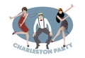 Charleston Party: Man and funny girls dancing charleston. Royalty Free Stock Photo