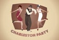 Charleston Party: Man and funny girls dancing charleston. Royalty Free Stock Photo