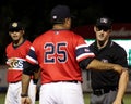 Charleston RiverDogs manager Luis Dorante argues with Umpire.