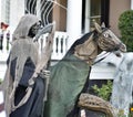 Charleston, SC, USA , October 25, 2023 - Skeleton dark figure riding scary halloween horse