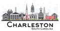 Charleston South Carolina Skyline with Gray Buildings Isolated o