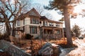 Charlevoix, MI /USA - March 3rd 2018: Large house designed by Earl Young in Charlevoix Michigan