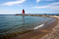 Charlevoix South Pier Light Station at Michigan Beach Park in summer, Charlevoix, Michigan