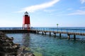 Charlevoix South Pier Light Station at Michigan Beach Park in summer, Charlevoix, Michigan