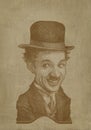 Charlie Chaplin sepia caricature engraving style Royalty Free Stock Photo