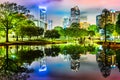 Charlotte, NC skyline reflected in Marshall Park pond Royalty Free Stock Photo