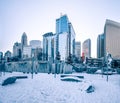Charlotte nc usa skyline during and after winter snow storm in j