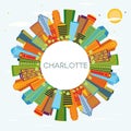 Charlotte North Carolina City Skyline with Color Buildings, Blue Sky and Copy Space