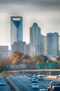 Charlotte north carolina skyline during autumn season at sunset Royalty Free Stock Photo