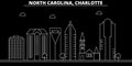 Charlotte silhouette skyline. USA - Charlotte vector city, american linear architecture, buildings. Charlotte travel