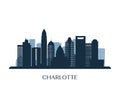 Charlotte skyline, monochrome silhouette.