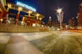 charlotte skyline at romare bearden park and bbt knights baseball stadium at night