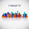 Charlotte skyline silhouette in colorful geometric style.