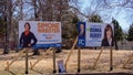 Election signs of NDP PEI and PEI PC Party for the provincial election 2019 in Charlottetown, Canada