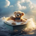 Foamy Float: Cute Teddy Bear Rows in Small Bathtub-Inspired Boat