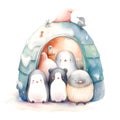 Penguin and Igloo Arctic Cuties Watercolor Whimsical Charm in the Chilly Wonders of the Ice