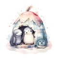 Penguin and Igloo Arctic Cuties Watercolor Whimsical Charm in the Chilly Wonders of the Ice