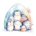 Penguin and Igloo Arctic Cuties Watercolor Whimsical Charm in the Chilly Wonders of the Ice