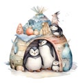 Penguin and Igloo Arctic Cuties Watercolor Whimsical Charm in the Chilly Wonders of the Ice