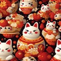 Charm of Prosperity: A Vibrant Dance of Maneki-Neko and Symbols Royalty Free Stock Photo