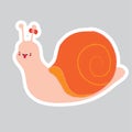 Charm snail girl on gray background. Orange bow and shell. Nursery art. Use as illustration sticker book or cartoon Royalty Free Stock Photo