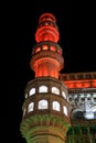 Charminar monument illuminated in the night time, in Hyderabad city, India