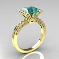 Charming 18k yellow gold princess aquamarine ring