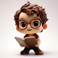 Charming 3d Rendering Of A Boy Reading Book With Caricature Style Royalty Free Stock Photo