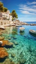 clear sea and boats in Adriatic City with clear sky