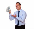 Charming adult man showing you cash money