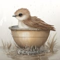 Delightful Little Bird Taking a Dip, AI Generated