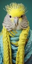 Charming Analog Portrait: Parrot In Scarf With Braids In Knitwear