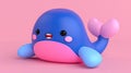 A charming, animated blue whale character with rosy cheeks on a pink background.