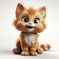 Charming Animated Kitten with Sparkling Eyes on a Neutral Backdrop.